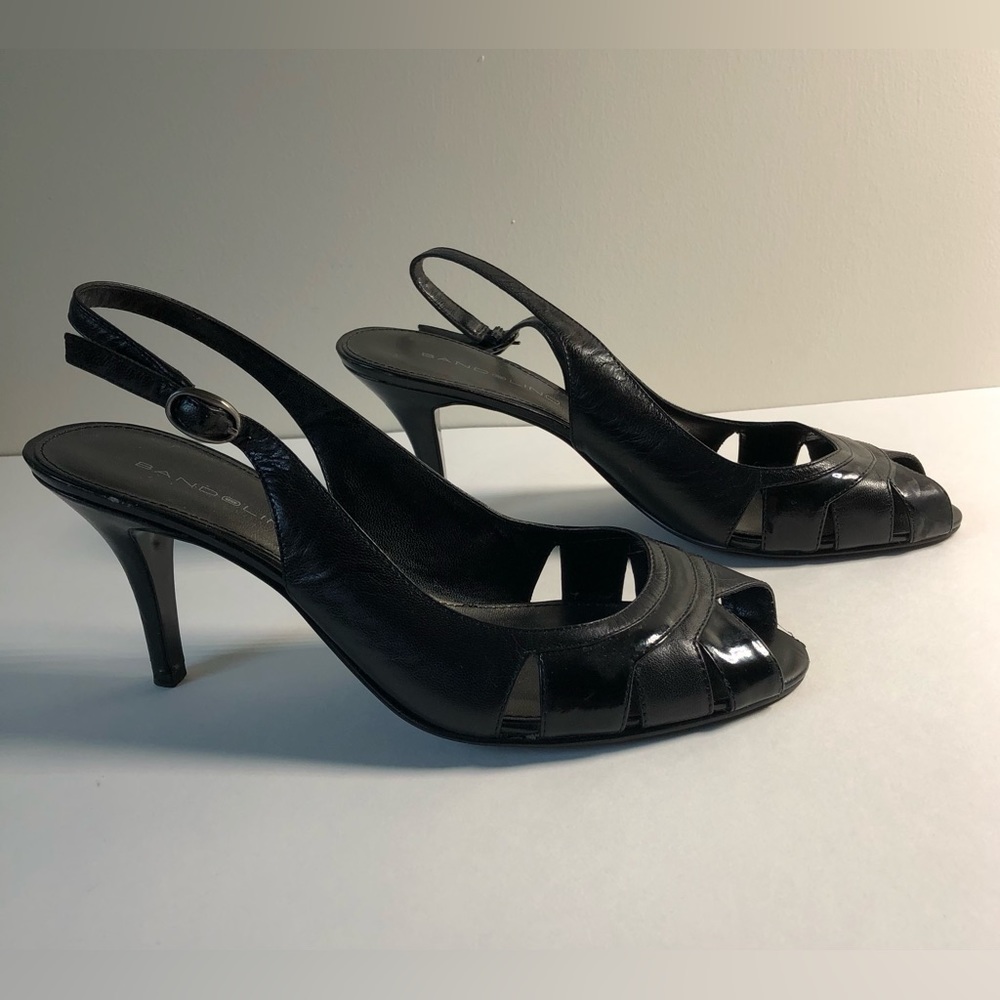 Bandolino Women's Heeled Shoes Slingback Black Leather Pumps Size 7.5